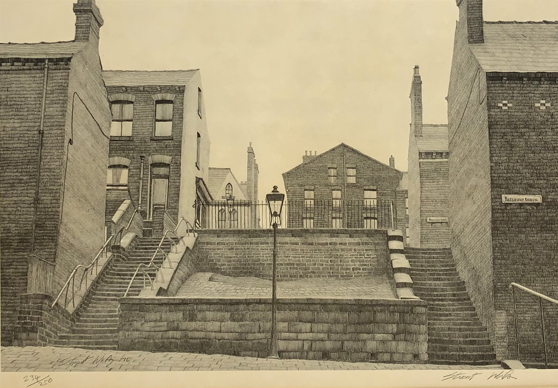 Stuart Walton (British 1933-): Northern Street Scene, 20th century limited edition print signed and numbered 234/250 in pencil 33cm x 48cm (mounted)