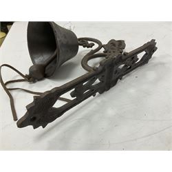 Cast iron exterior hanging garden bell with decorative butterfly bracket