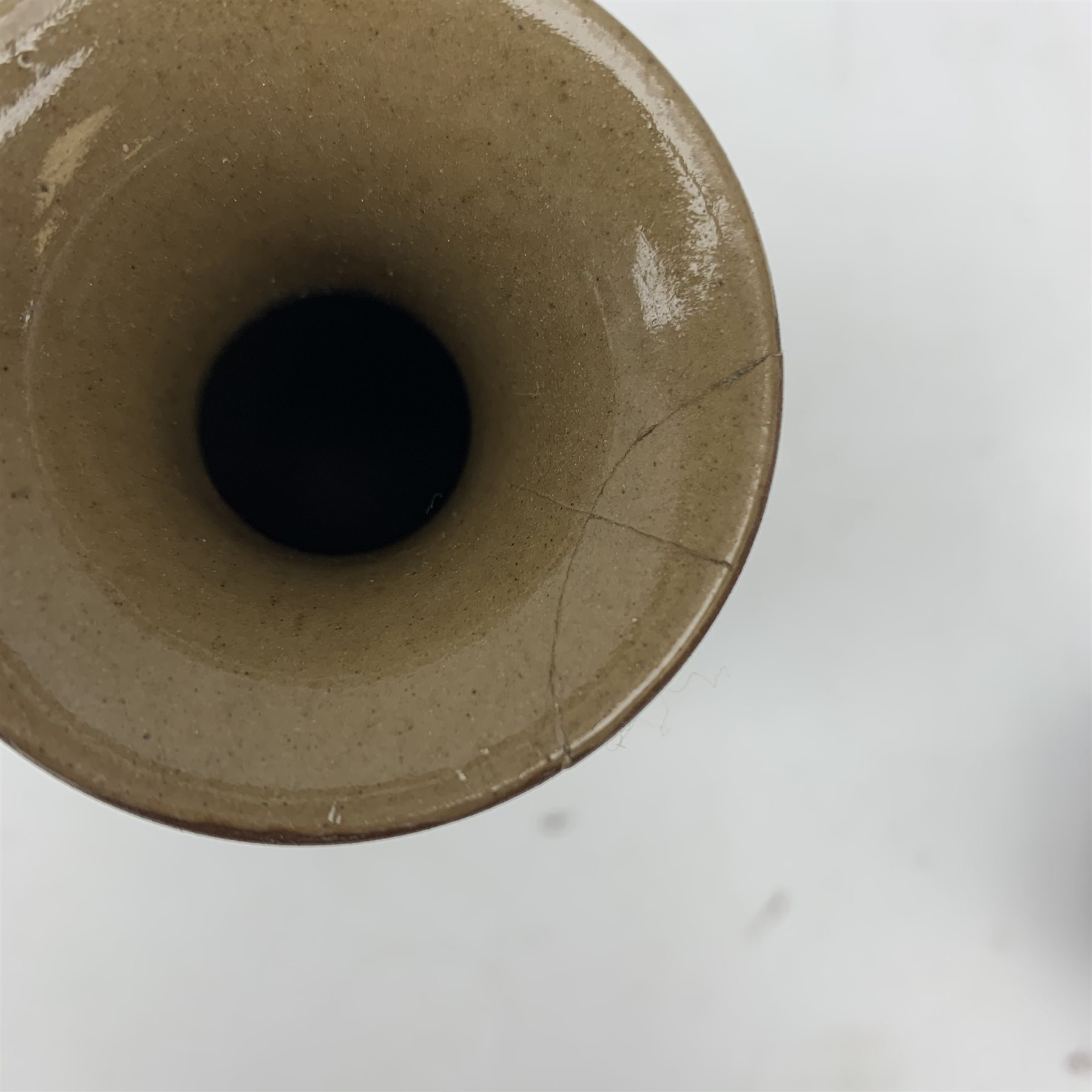 Pair of late 19th century Doulton Lambeth Silicon ware vases and a pair of 19th century Cantonese Famille rose vases, H20.5cm 