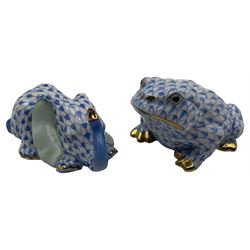 Two Herend fishnet blue figures, compris