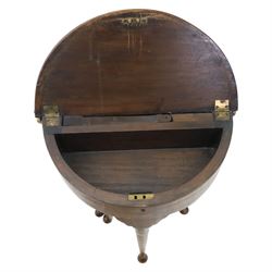 Small proportioned 19th century demi-lune drinks table, foldover top with gate action, raise on tapering cabriole legs