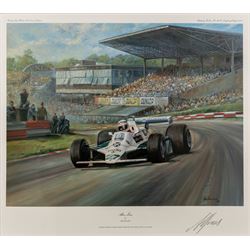 After Gerald Davison Coulson (British 1926-2012): ‘The Flying Scotsman’ and ‘Damon’s First – Hungary 1993’, together with Alan Fearnley (Yorkshire 1942-): ‘Alan Jones’ and Tony Smith (British 20th Century): ‘Damon’s Dream’, set of four limited edition Formula 1 themed prints signed and two signed by drivers David Coulthard and Alan Jones in pencil max 40cm x 61cm (4)