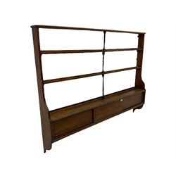 Victorian pitch pine wall rack, three heights over sliding cupboards