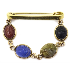  18ct gold bar brooch with scarab beetle links  