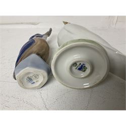 Seven Royal Copenhagen figures, including Arctic tern no 827, Swan no 755, Kingfisher no 2257 etc, together with Royal Copenhagen dish