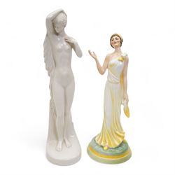 Peggy Davies - group of figures to include 'Dolores', Sea Nymph and Shell, Roaming Horses oval plaque, and a nude statuette, H29cm; together with a Sylfan Davies Toby jug (5)