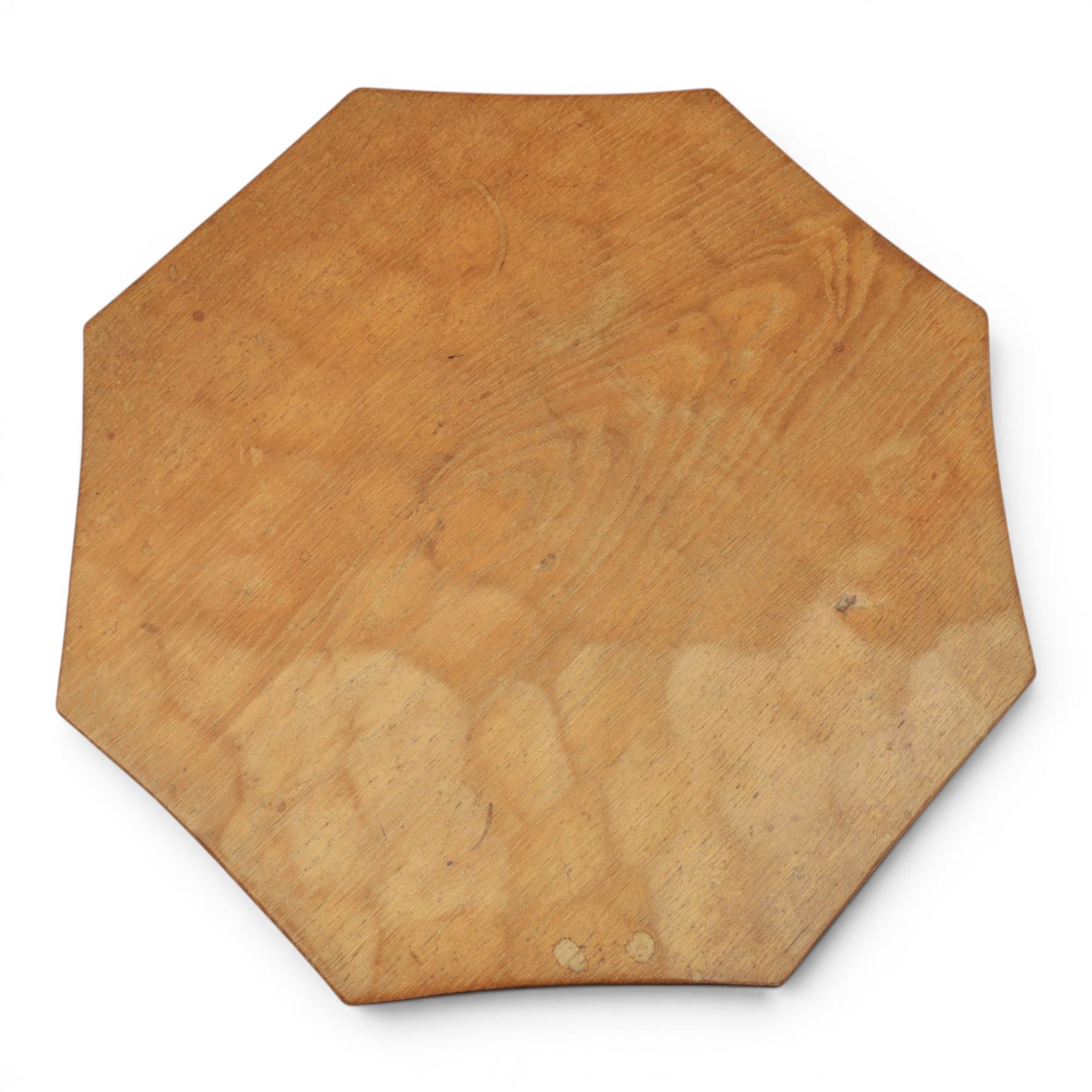 Yorkshire Oak octagonal occasional table, adzed top raised on four chamfered supports