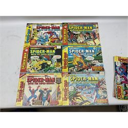 Collection of bronze age Marvel comics (1973-1976). Spider-Man Comics Weekly (1973-1976) nos 8-12, 14, 19-34, 75, 92, 95-97, 101-103, 106, 108, 109, 111, 115, 116, 121-132, 152, 155 and 156. Super Spider-Man with the Super-Heroes (1976) nos 161, 166-170, 177-182. The Mighty World of Marvel starring the Incredible Hulk (1974-1975) nos 102-04, 113-129 (excluding 115 and 120), 134, 135, 140, 143, 153-156, 158, 170, 172 and 182 (89)