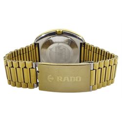 Rado DiaStar automatic gilt stainless steel wristwatch, with day/date aperture back case No. 636.0313.3, on original strap