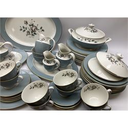 Royal Doulton Rose Elegans pattern tea and dinner wares, to include teapot, fourteen cups and saucers, two milk jug, cream jug, two sucriers, two covered serving dishes, serving platter, etc (98+)