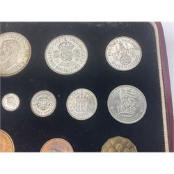 King George VI 1937 specimen coin set, farthing to crown including maundy coinage, in dated case