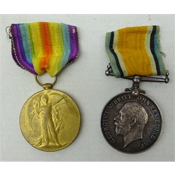  WWI medal pair - British War and Victory medals, awarded to '85372 PTE. S. W. THOMPSON. North'd Fus.'  