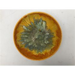 Crown Ducal bowl with orange and teal drip glaze decoration, D25cm H10cm