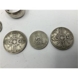 Queen Victorian 1891 crown, 1898 half crown, silver coin ring, silver coin bracelet etc