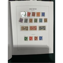 Extensive single album collection of Great British Queen Victoria and later stamps, including QV penny black with three margins, 1840 two pence blue, perf two pence blues with white lines added, QV one pound brown lilac, QV one pound green, King George V seahorses, 1929 Postal Union Congress one pound black, King George VI 1939-48 set of six with ten shillings dark blue, Queen Elizabeth II pre-decimal issues, housed in a Stanley Gibbons Great Britain 2001 album, a well presented collection with few ommissions