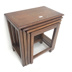 Small Eastern nest of four inlaid rosewood tables, W54cm, H54cm, D39cm
