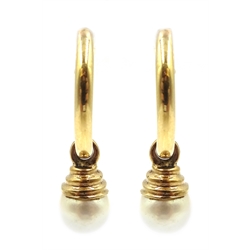  Pair of 9ct gold pearl hoop earrings, stamped 375  