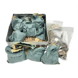 Great British and World coins, including pre-decimal pennies and half pennies, other pre-decimal coins, commemorative crowns, Euro coinage, United States of America one dollar banknotes etc