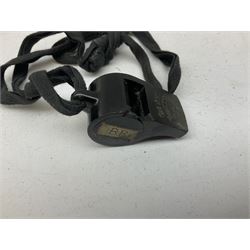 Black painted three colour railway lamp with revolving filters, H29cm; BR Acme Thunderer whistle; three railway peaked caps, two with BR Intercity 125 badge; small album of photographs of railway interest etc