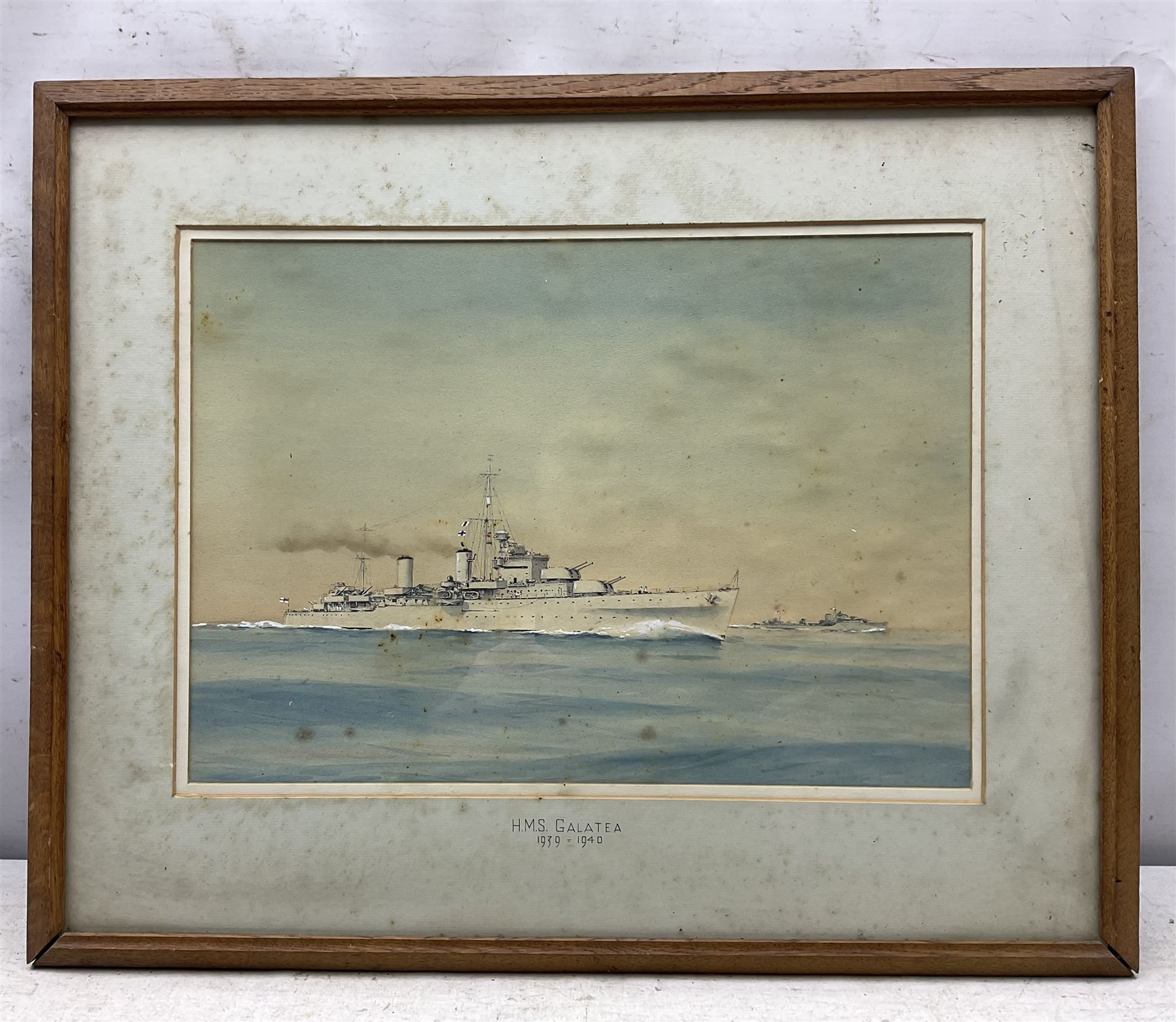 Commander Eric Erskine Campbell Tufnell RN (British 1888-1979): 'HMS Essington', 'HMS Vanguard', 'HMS Galatea', 'HMS Humber', and 'HMS Burnham', set five watercolours heightened in white signed and titled 26cm x 37cm (5)