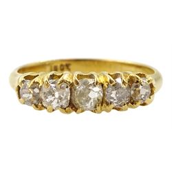 Early 20th century five stone old cut diamond ring, stamped 18ct, total diamond weight approx 0.65 carat