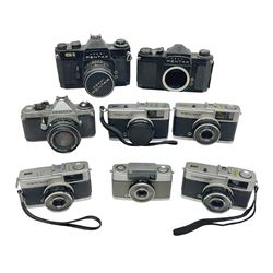 Olympus Pen-EE camera, serial no 415299, with Olympus D.Zuiko 1:3.5 f=2.8cm lens, together with four Olympus Trip 35 cameras, serial nos 4759245, 4257589, 1847727 and 5387611, each with Olympus D. Zuiko 1:28 f=40mm lenses
