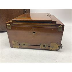 Sanderson Koilos folding plate camera in mahogany and lacquered brass, with 'Ensign Anastigmat Series IV No 2' lens, serial no 173998, with original leather case