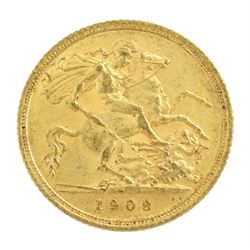 King Edward VII 1908 gold half sovereign coin, Sydney mint