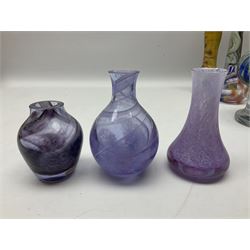 Bjorn Ramel Sea of Sweden Glasbruk art glass footed candle holder, together with a Murano fish, various other art glass vases, stylised green fish, etc, tallest H29cm