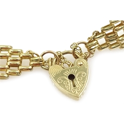  9ct gold and rose gold double V link bracelet with heart padlock, stamped 375   
