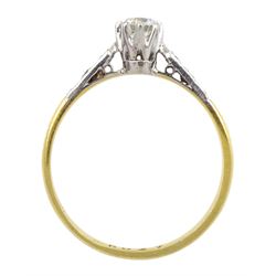 18ct gold single stone round brilliant cut diamond ring, with diamond set shoulders, Birmingham import mark 1976, principle diamond approx 0.25 carat
