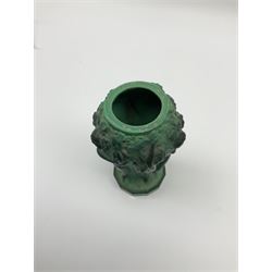 A Bohemian Art Deco malachite glass vase, relief decorated with nude female figures beneath fruiting and flowering vines, H13cm.