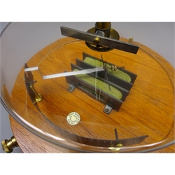  Philip Harris Ltd. Astatic Galvanometer, black curved scale on brass supports, adjustable pointer under glass cover on circular  mahogany base with adjustable brass feet, D24cm, H23cm   