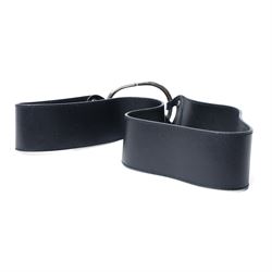 Prada - wide black leather waist belt, with oversized silver-tone circular ring clasp stamped PRADA, size 90/36