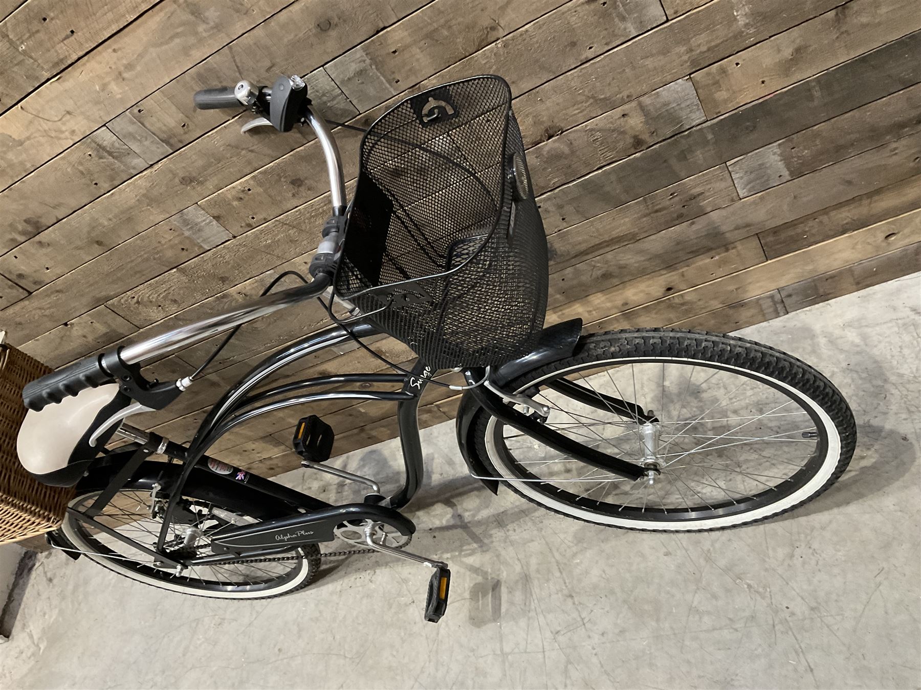 Alpha Plus Surge 26'' bicycle, black, with front and rear baskets