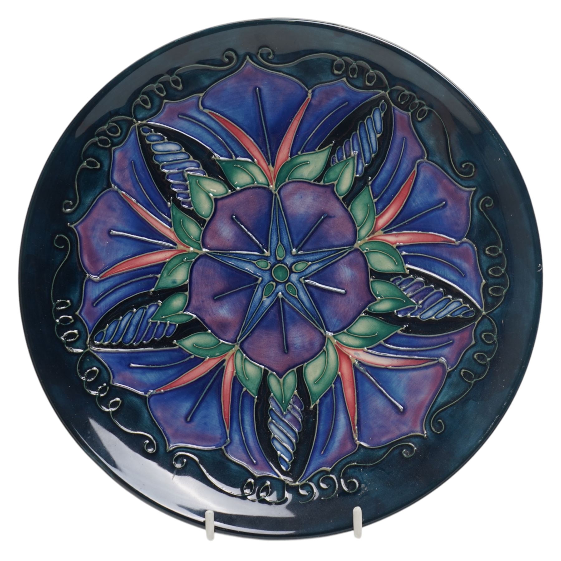 Moorcroft plates, to include the 1996 Year Plate limited edition number 106/500, with certificate, and two Brambles pattern plates, each with impressed and painted marks to base, D22cm (3)