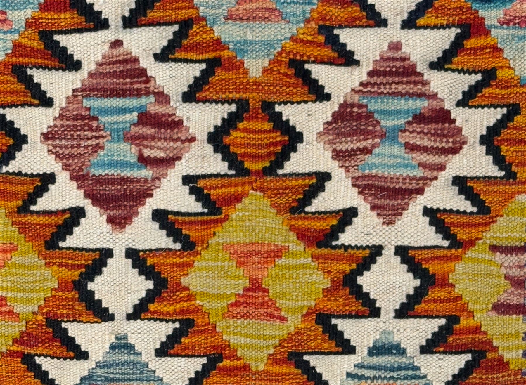 Maimana Kilim runner, multi-coloured geometric design, 302x86cm 