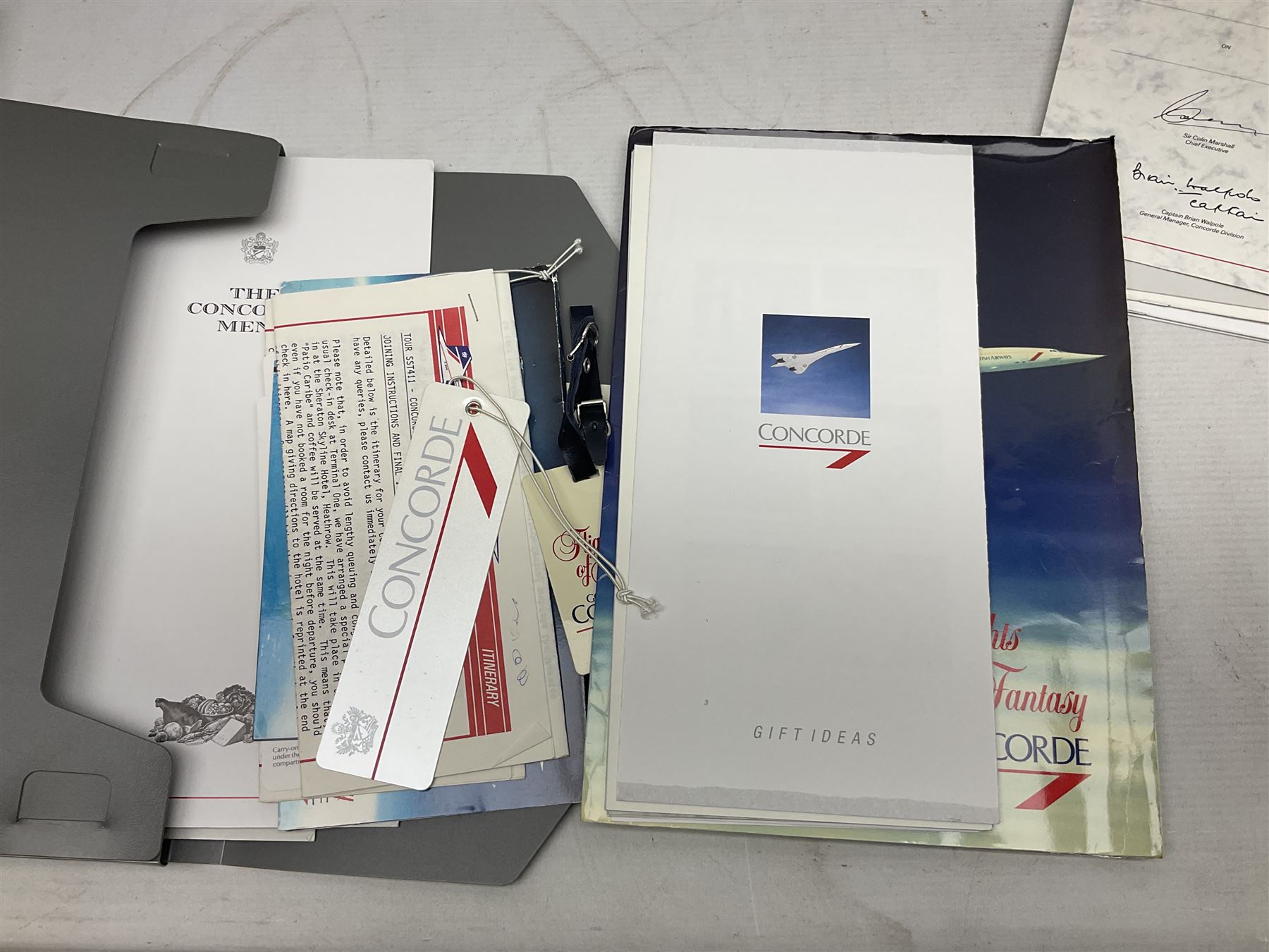 Queen Elizabeth II Gibraltar 2019 'The Concorde 50th Anniversary Gold Sovereign Prestige Set', comprising full, half and quarter sovereigns, cased with certificate, together with various items of Concorde memorabilia including cased binoculars, flight certificate for Heathrow to Moscow, 'Concorde Through The Lines' photographic tribute book etc