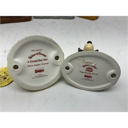 Six Coalport Characters Wallace and Gromit figures, comprising Ready for Takeoff, Woolshop Encounter, Do Something Gromit, Shaun's New Coat, More Cheese Gromit and Happy Birthday Gromit, two with original boxes 