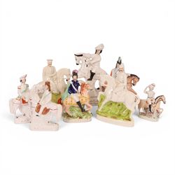 Group of 19th Staffordshire figures on horse back, including Lord Kitchener, General Frenc...