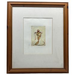 Jean Remlinger (French 1935-): Figure Study, colour etching inscribed and numbered E/A dated '95, 18cm x 13cm