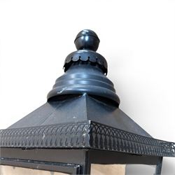 Pair of Victorian design black painted 'street' lamps, and a satin chrome light fitting