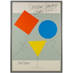 After Alan Fletcher (British 1931-2006): Designers' Saturday London 9th October 1982, printed poster 82cm x 57cm
Notes: This event, held at multiple showrooms across London, gave interior designers and architects the opportunity to meet with suppliers outside of regular working hours. The idea originated in New York, and has since been repeated in many major European cities, and still takes place in Oslo.
