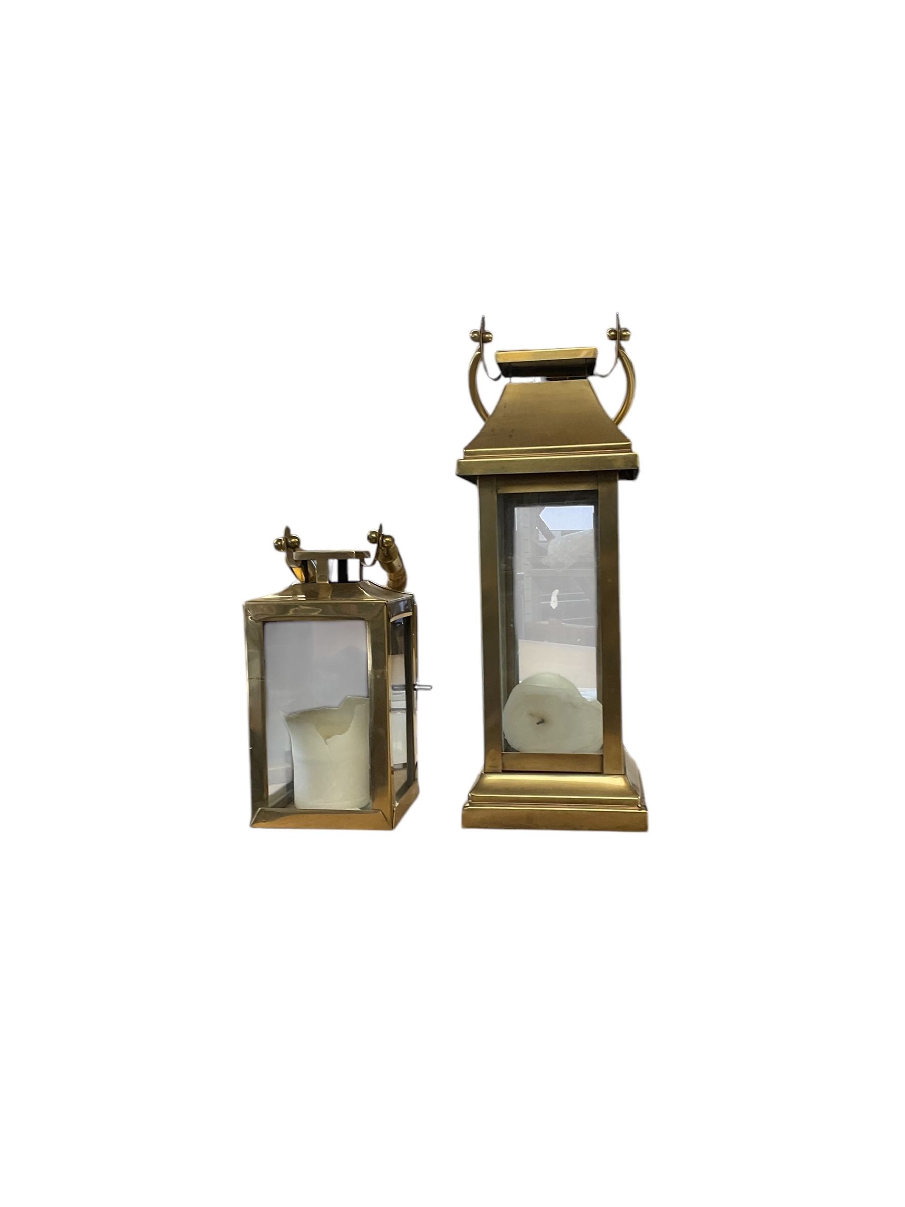 Pair of oil lamps, with impressed mark beneath Farms Lamp Light, together with another oil lamp and two lanterns  