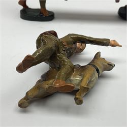 Eight Elastolin British soldiers and wartime figures, including nurse, injured soldier on stretcher, soldier with dog, etc, tallest 11cm