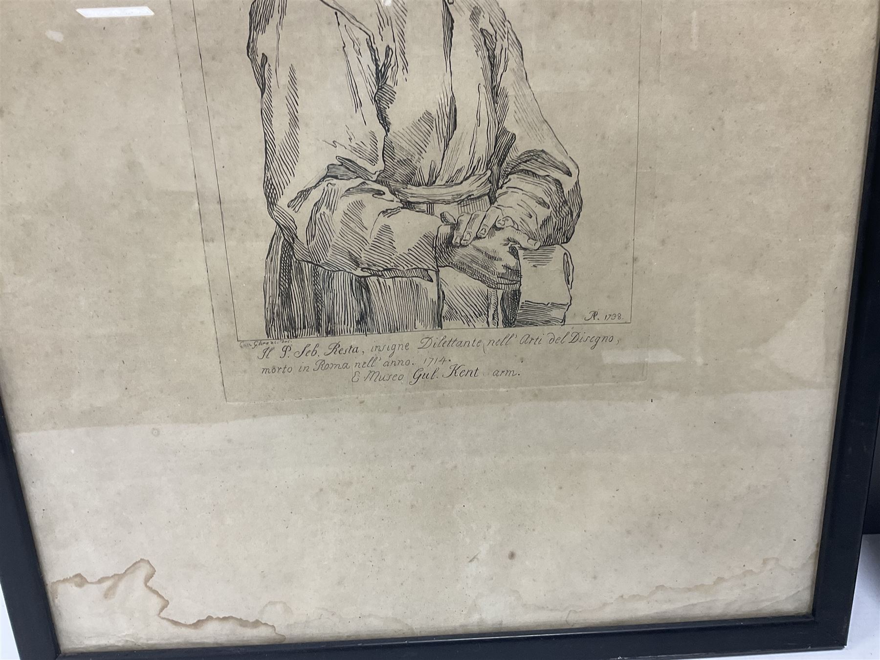 Arthur Pond (British 1701-1758) after Jean-Antoine Watteau (French 1684-1721): 'Prenez des Pilules' - Portrait of the quack doctor John Misaubin (Jean de Misaubin); Arthur Pond after Pier Leone Ghezzi (Italian 1674-1755): Caricature of William Conolly MP, pair 18th etchings (2)