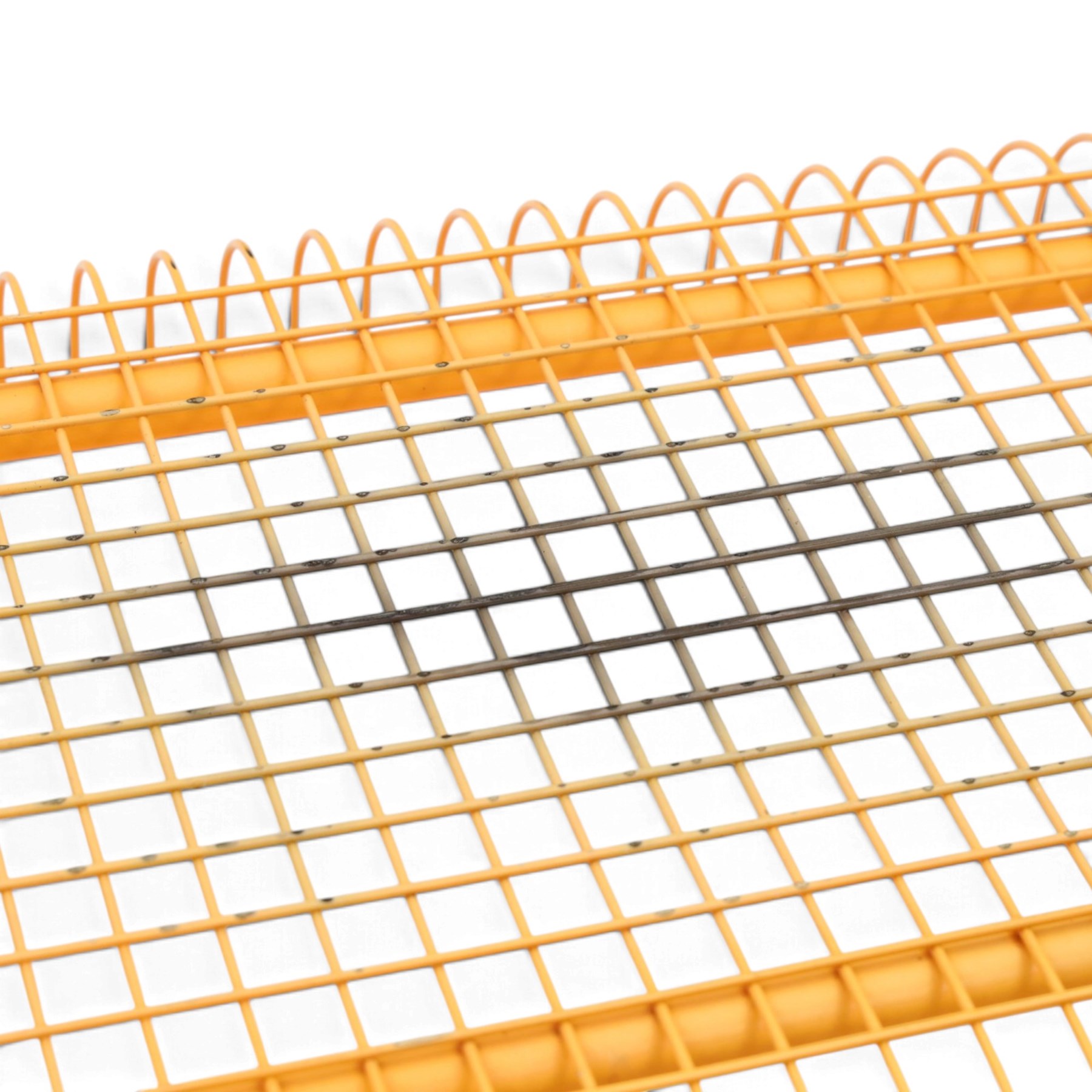 Ikea - 'Vasteron' 1990's orange metal bench, wireframed seat with tubular metal supports 