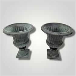 Pair of small Victorian style grey painted cast irons gardens urns - THIS LOT IS TO BE COLLECTED BY APPOINTMENT FROM DUGGLEBY STORAGE, GREAT HILL, EASTFIELD, SCARBOROUGH, YO11 3TX