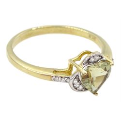 9ct gold heart shaped csarite and white zircon ring, hallmarked