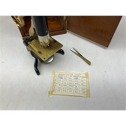  Brass field microscope, together with a cased microscope and twenty five microscope slides